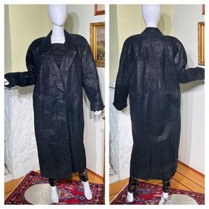 Rare Vintage Peter Millar Crown Sport Full Length Double Breasted Leather Coat
